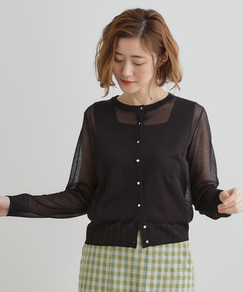 grove（グローブ）の「【雑誌掲載】洗えるシアーカーディガン（カーディガン/ボレロ・レディース・ブラウン系/ブラック/グレー/オフホワイト/ピンク/ライトベージュ/ダークグリーン・03/02/05/04/01）」の16枚目の写真