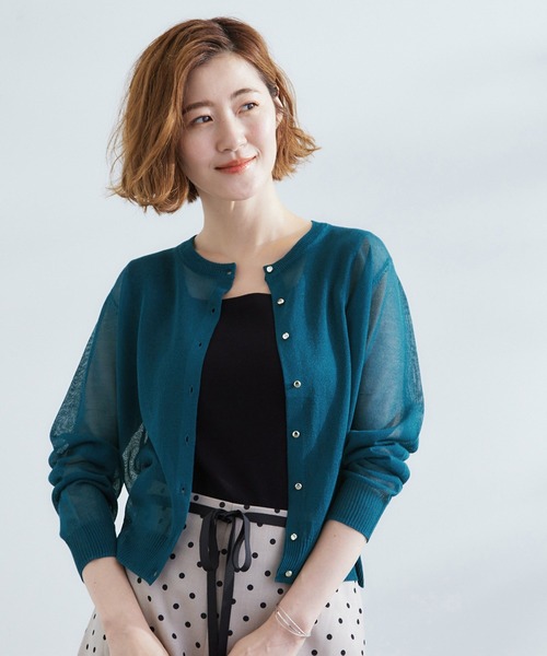 grove（グローブ）の「【雑誌掲載】洗えるシアーカーディガン（カーディガン/ボレロ・レディース・ブラウン系/ブラック/グレー/オフホワイト/ピンク/ライトベージュ/ダークグリーン・03/02/05/04/01）」の6枚目の写真