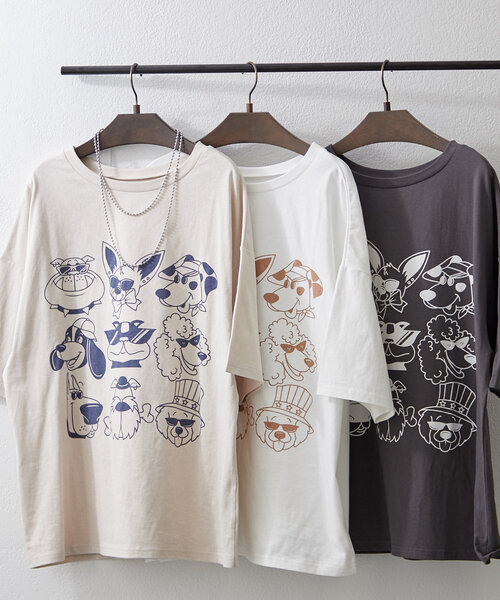 NUNIFE（ユニフィー）の「【NUNIFE】いろいろDOGT（Tシャツ/カットソー・レディース・アイボリー/オフホワイト/スミクロ・FREE）」の4枚目の写真