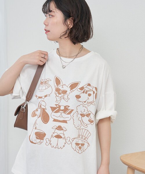 NUNIFE（ユニフィー）の「【NUNIFE】いろいろDOGT（Tシャツ/カットソー・レディース・アイボリー/オフホワイト/スミクロ・FREE）」の5枚目の写真