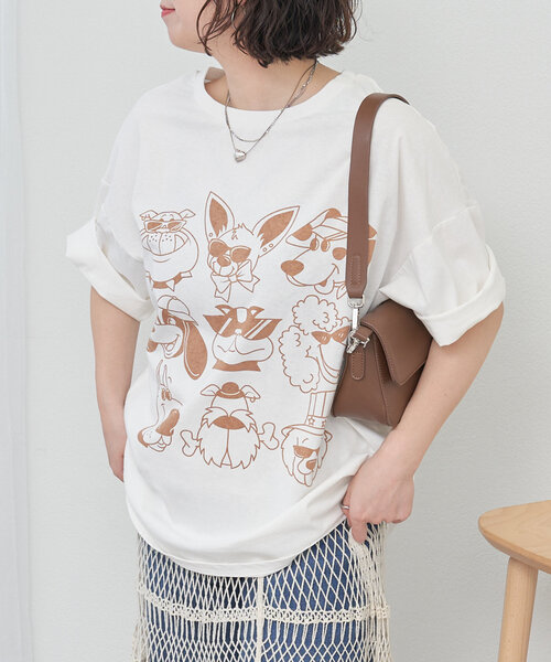 NUNIFE（ユニフィー）の「【NUNIFE】いろいろDOGT（Tシャツ/カットソー・レディース・アイボリー/オフホワイト/スミクロ・FREE）」の7枚目の写真