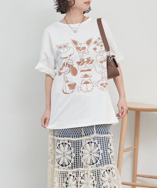 NUNIFE（ユニフィー）の「【NUNIFE】いろいろDOGT（Tシャツ/カットソー・レディース・アイボリー/オフホワイト/スミクロ・FREE）」の9枚目の写真