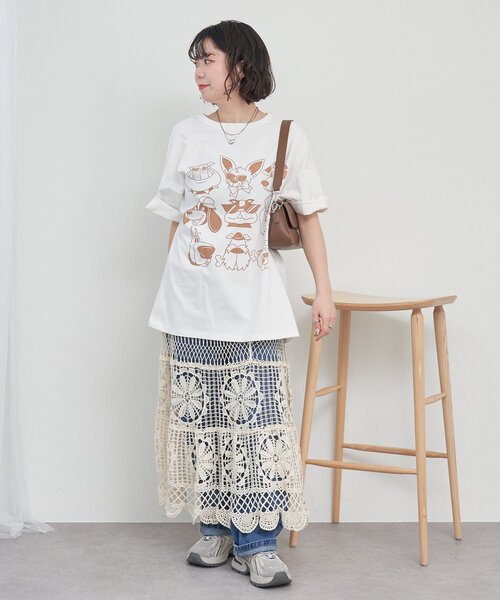 NUNIFE（ユニフィー）の「【NUNIFE】いろいろDOGT（Tシャツ/カットソー・レディース・アイボリー/オフホワイト/スミクロ・FREE）」の13枚目の写真