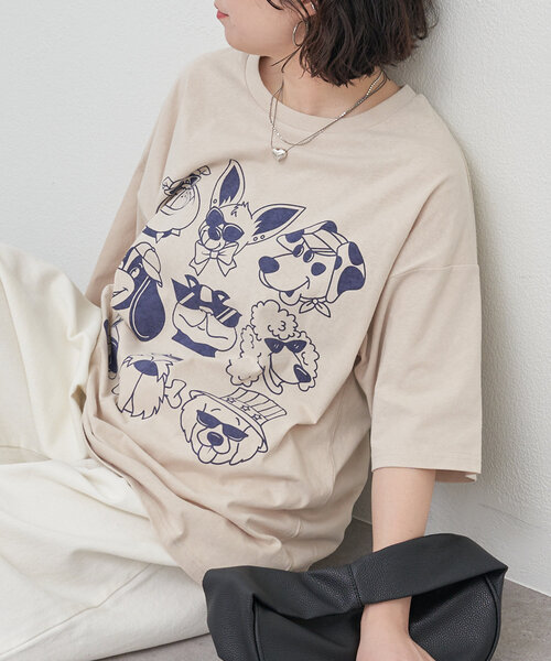 NUNIFE（ユニフィー）の「【NUNIFE】いろいろDOGT（Tシャツ/カットソー・レディース・アイボリー/オフホワイト/スミクロ・FREE）」の16枚目の写真
