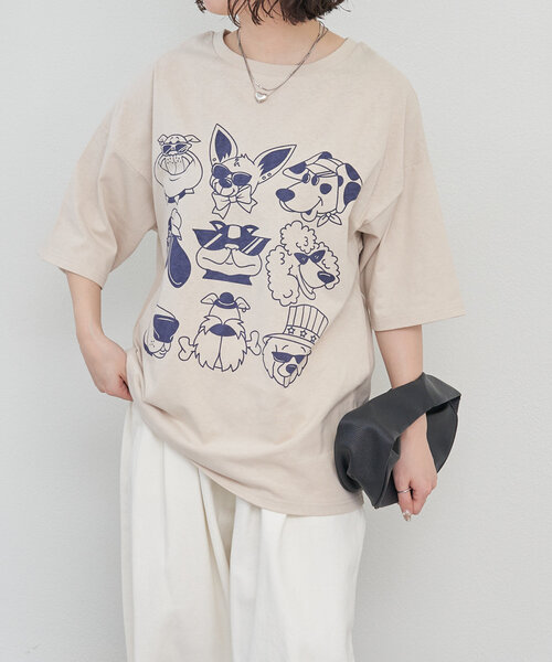 NUNIFE（ユニフィー）の「【NUNIFE】いろいろDOGT（Tシャツ/カットソー・レディース・アイボリー/オフホワイト/スミクロ・FREE）」の18枚目の写真