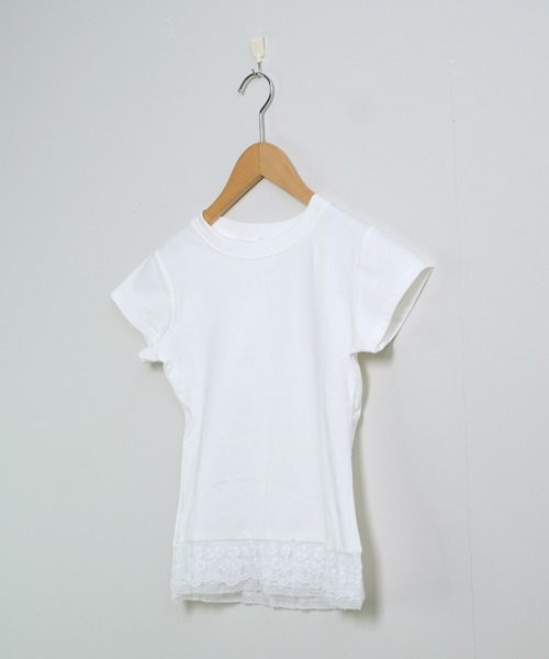 shopnikoniko(ショップニコニコ)の「Tシャツ ヘムレース レイヤード風 スリムTシャツ 裾レース(Tシャツ/カットソー・レディース・ホワイト・フリー)」の12枚目の写真