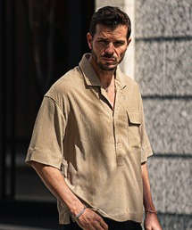 楊柳5分袖ポロシャツ メンズ 半袖 シャツ ビッグシルエット トップス 春服