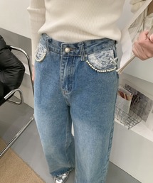 【Jasmine】ハイウエストストレートデニムパンツ