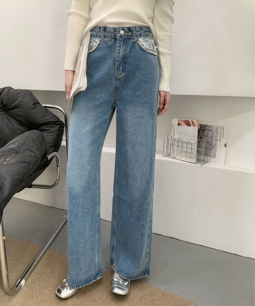 Jasmine Grandiflorum(ジャスミングランディフローラム)の「【Jasmine】ハイウエストストレートデニムパンツ(デニムパンツ・レディース・ブルー・SMALL/MEDIUM/LARGE)」の4枚目の写真