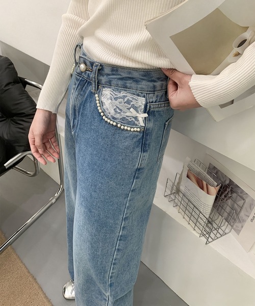 Jasmine Grandiflorum(ジャスミングランディフローラム)の「【Jasmine】ハイウエストストレートデニムパンツ(デニムパンツ・レディース・ブルー・SMALL/MEDIUM/LARGE)」の6枚目の写真