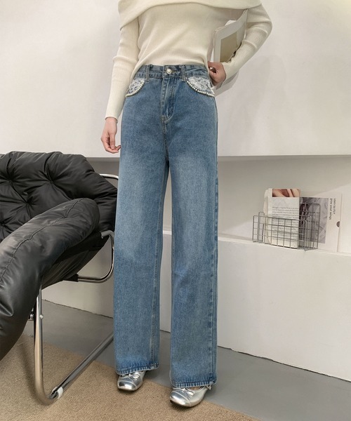 Jasmine Grandiflorum(ジャスミングランディフローラム)の「【Jasmine】ハイウエストストレートデニムパンツ(デニムパンツ・レディース・ブルー・SMALL/MEDIUM/LARGE)」の2枚目の写真