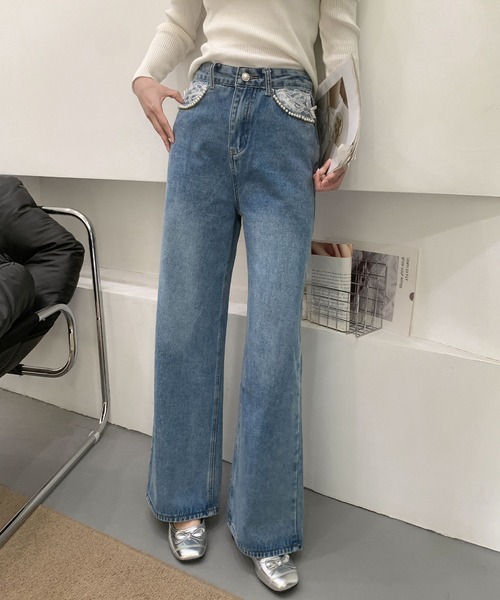 Jasmine Grandiflorum(ジャスミングランディフローラム)の「【Jasmine】ハイウエストストレートデニムパンツ(デニムパンツ・レディース・ブルー・SMALL/MEDIUM/LARGE)」の11枚目の写真