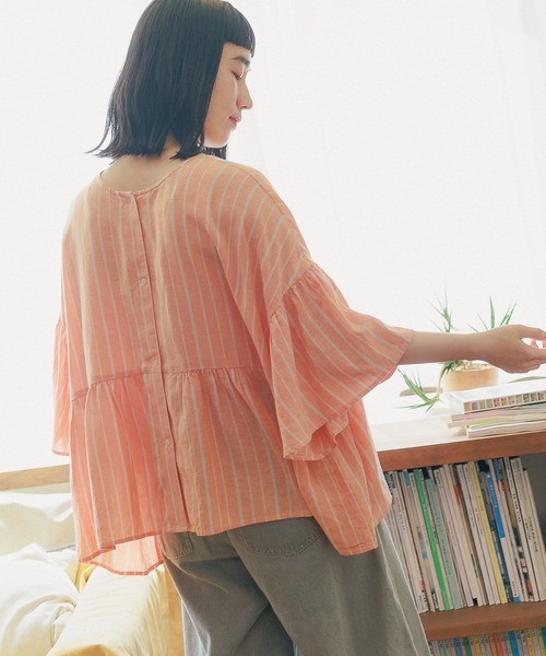 niko and...（ニコアンド）の「COMFORTリネンワイドブラウス（シャツ/ブラウス・レディース・オレンジ/ブラック/ブルー/オフホワイト・LARGE/MEDIUM）」の4枚目の写真