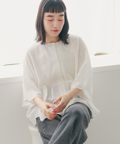 niko and...（ニコアンド）の「COMFORTリネンワイドブラウス（シャツ/ブラウス・レディース・オレンジ/ブラック/ブルー/オフホワイト・LARGE/MEDIUM）」の9枚目の写真