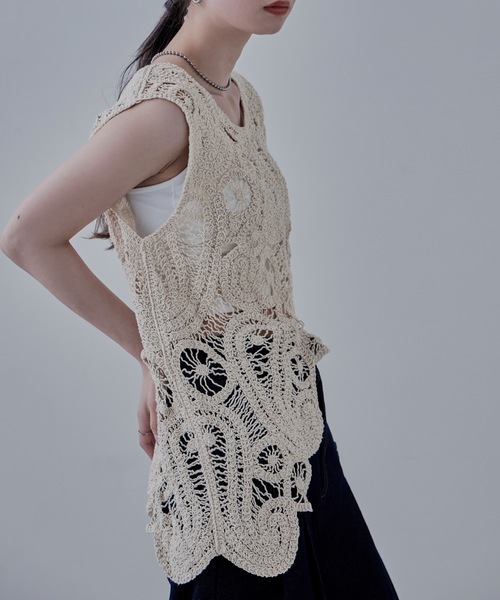 etoll.（エトル）の「アシンメトリースカラップクロシェベスト（ベスト・レディース・ブラック/キナリ・M）」の15枚目の写真