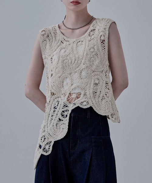 etoll.（エトル）の「アシンメトリースカラップクロシェベスト（ベスト・レディース・ブラック/キナリ・M）」の16枚目の写真