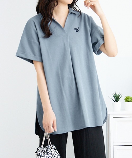 marie claire sport(マリクレール スポーツ)の「【マリクレール・スポーツ】スキッパーポロチュニック(シャツ/ブラウス・レディース・グレイッシュベージュ/グレイッシュブルー/ネイビー・L/M/3L/LL)」の1枚目の写真