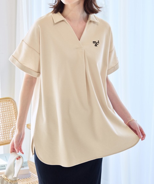 marie claire sport(マリクレール スポーツ)の「【マリクレール・スポーツ】スキッパーポロチュニック(シャツ/ブラウス・レディース・グレイッシュベージュ/グレイッシュブルー/ネイビー・L/M/3L/LL)」の4枚目の写真