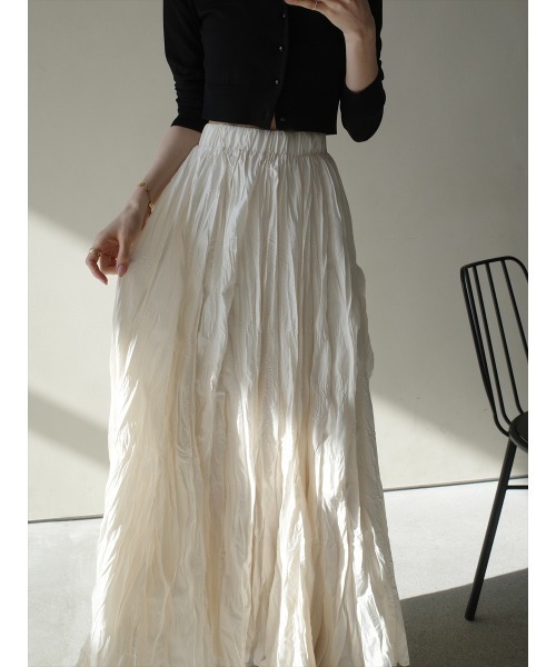 ワッシャーボリュームロングスカート/アイボリー（スカート）｜amel