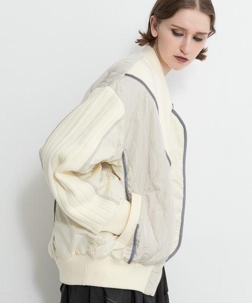 AULA AILA（アウラアイラ）の「ニットアンドキルテッドタフタブルゾン（ブルゾン・レディース・アイボリー/ブラック/ブラウン・0）」の2枚目の写真