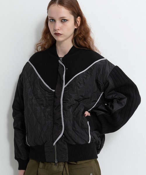 AULA AILA（アウラアイラ）の「ニットアンドキルテッドタフタブルゾン（ブルゾン・レディース・アイボリー/ブラック/ブラウン・0）」の3枚目の写真