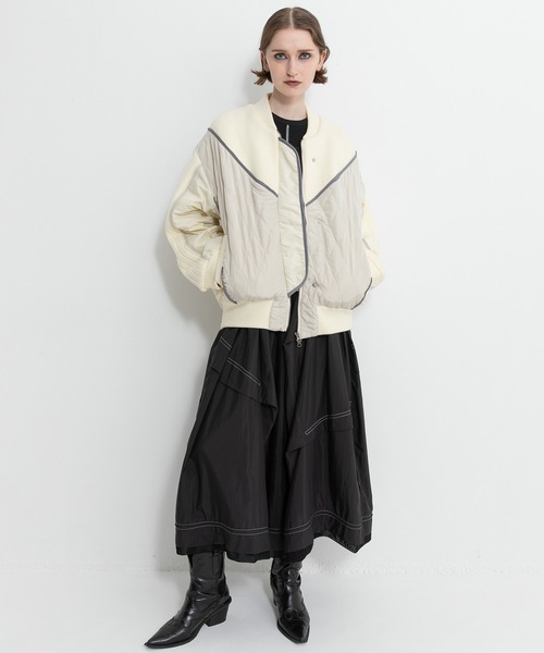 AULA AILA（アウラアイラ）の「ニットアンドキルテッドタフタブルゾン（ブルゾン・レディース・アイボリー/ブラック/ブラウン・0）」の20枚目の写真