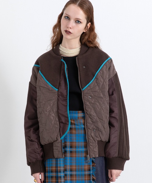 AULA AILA（アウラアイラ）の「ニットアンドキルテッドタフタブルゾン（ブルゾン・レディース・アイボリー/ブラック/ブラウン・0）」の17枚目の写真