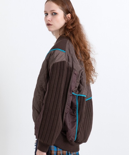 AULA AILA（アウラアイラ）の「ニットアンドキルテッドタフタブルゾン（ブルゾン・レディース・アイボリー/ブラック/ブラウン・0）」の16枚目の写真