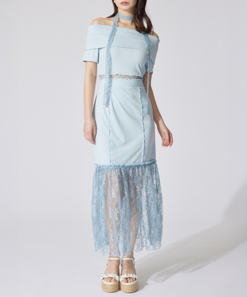 rienda(リエンダ)の「レースコンビオフショルカットワンピース 夏服(ワンピース・レディース・ブルー/ホワイト/ブラック・SMALL/MEDIUM)」の1枚目の写真