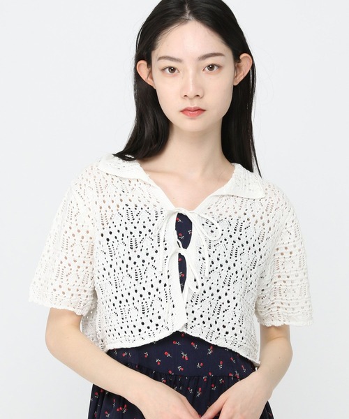 3.3 Field Trip （3.3フィールドトリップ）の「3.3 Field Trip／クロシェデザインカーディガン（カーディガン/ボレロ・レディース・ホワイト/ブラック・FREE）」の2枚目の写真