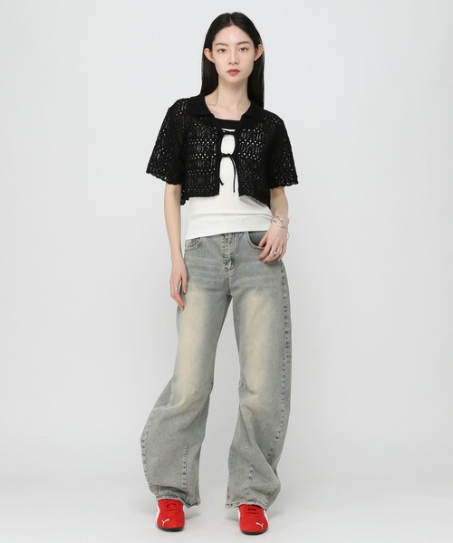 3.3 Field Trip （3.3フィールドトリップ）の「3.3 Field Trip／クロシェデザインカーディガン（カーディガン/ボレロ・レディース・ホワイト/ブラック・FREE）」の9枚目の写真