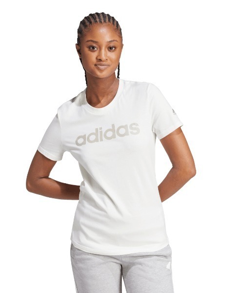 adidas(アディダス)の「アディダス adidas ラウンジウェア エッセンシャルズ スリム ロゴ 半袖Tシャツ(Tシャツ/カットソー・レディース・グリーン/ピンク/オフホワイト・S/M/L/XL)」の1枚目の写真