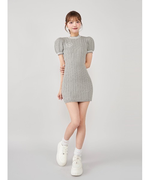 Darich エンブレムケーブルニットミニワンピース ホワイト ダーリッチ Darich エンブレムケーブルニットミニワンピース