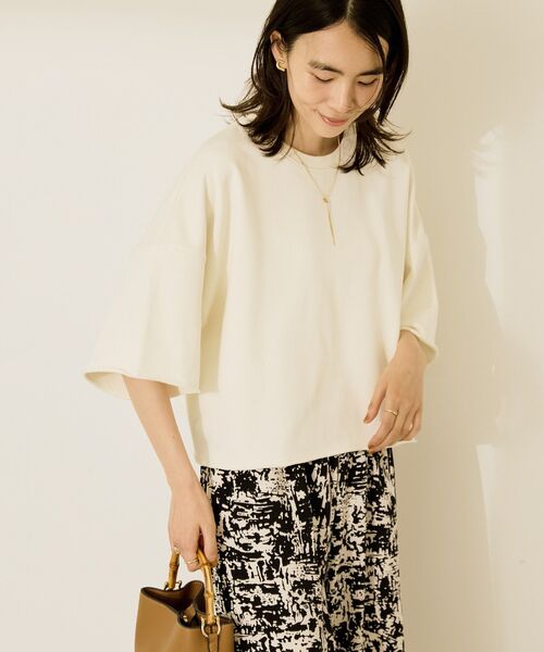 AMERICAN HOLIC(アメリカンホリック)の「ミニ裏毛5分袖プルオーバー(Tシャツ/カットソー・レディース・アイボリー/チャコールグレー/グレー系その他/オリーブ・L/M)」の2枚目の写真