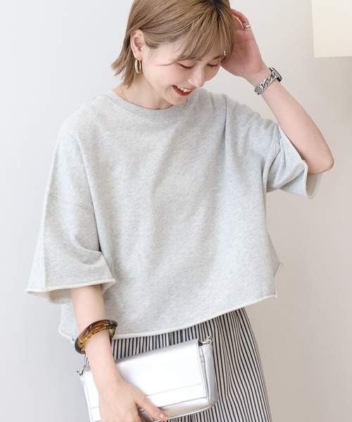 AMERICAN HOLIC(アメリカンホリック)の「ミニ裏毛5分袖プルオーバー(Tシャツ/カットソー・レディース・アイボリー/チャコールグレー/グレー系その他/オリーブ・L/M)」の3枚目の写真