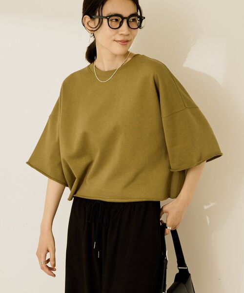 AMERICAN HOLIC(アメリカンホリック)の「ミニ裏毛5分袖プルオーバー(Tシャツ/カットソー・レディース・アイボリー/チャコールグレー/グレー系その他/オリーブ・L/M)」の10枚目の写真