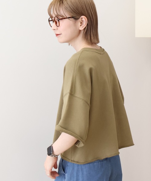 AMERICAN HOLIC(アメリカンホリック)の「ミニ裏毛5分袖プルオーバー(Tシャツ/カットソー・レディース・アイボリー/チャコールグレー/グレー系その他/オリーブ・L/M)」の11枚目の写真