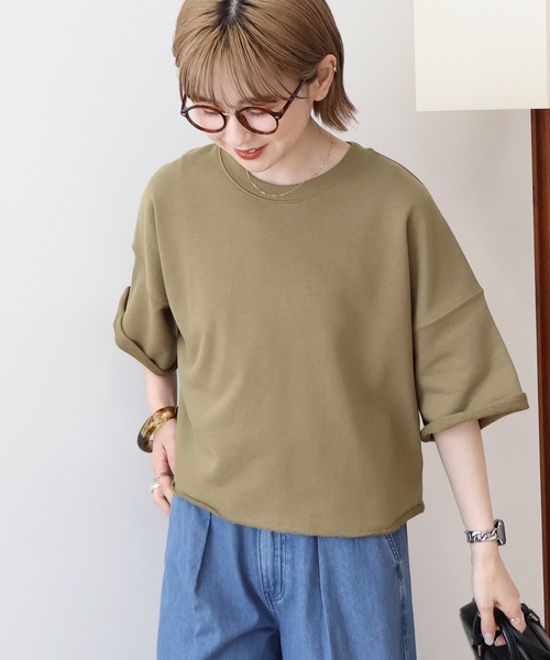 AMERICAN HOLIC(アメリカンホリック)の「ミニ裏毛5分袖プルオーバー(Tシャツ/カットソー・レディース・アイボリー/チャコールグレー/グレー系その他/オリーブ・L/M)」の13枚目の写真