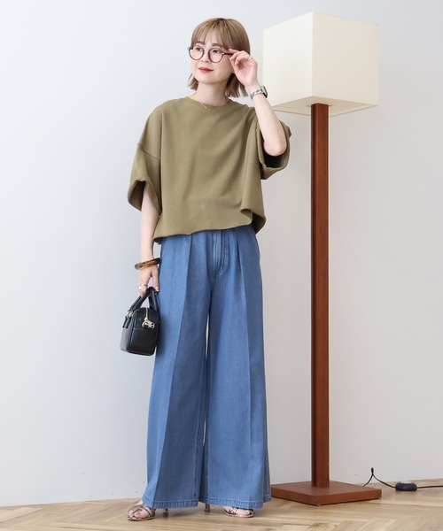 AMERICAN HOLIC(アメリカンホリック)の「ミニ裏毛5分袖プルオーバー(Tシャツ/カットソー・レディース・アイボリー/チャコールグレー/グレー系その他/オリーブ・L/M)」の14枚目の写真