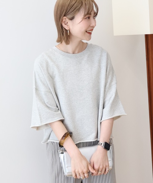 AMERICAN HOLIC(アメリカンホリック)の「ミニ裏毛5分袖プルオーバー(Tシャツ/カットソー・レディース・アイボリー/チャコールグレー/グレー系その他/オリーブ・L/M)」の5枚目の写真