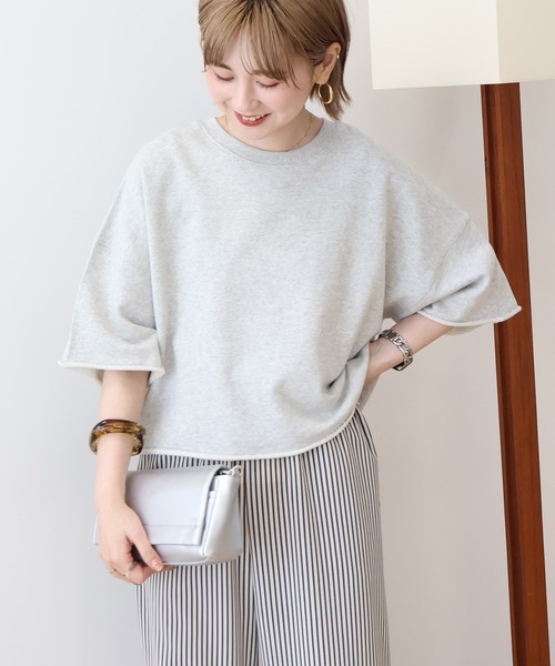 AMERICAN HOLIC(アメリカンホリック)の「ミニ裏毛5分袖プルオーバー(Tシャツ/カットソー・レディース・アイボリー/チャコールグレー/グレー系その他/オリーブ・L/M)」の6枚目の写真