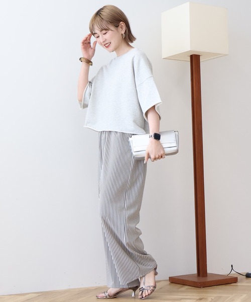 AMERICAN HOLIC(アメリカンホリック)の「ミニ裏毛5分袖プルオーバー(Tシャツ/カットソー・レディース・アイボリー/チャコールグレー/グレー系その他/オリーブ・L/M)」の8枚目の写真