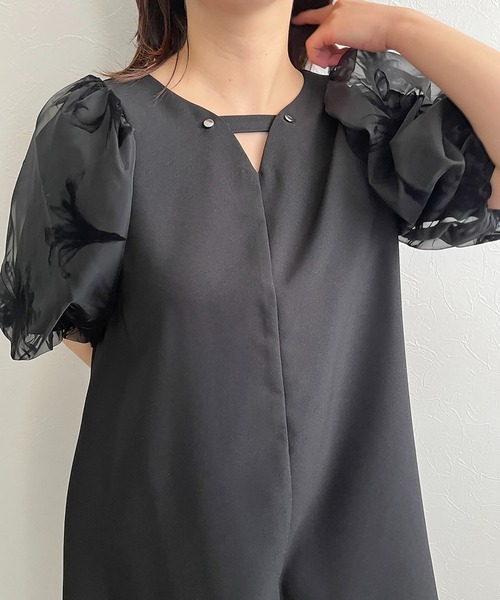 palm RICHE（ポームリシュ）の「前後2way着用可能　袖ｵｰｶﾞﾝｼﾞｰ花柄オケージョンワンピース（ワンピース・レディース・ライトグレー/チャコールグレー/ブラック・M）」の8枚目の写真
