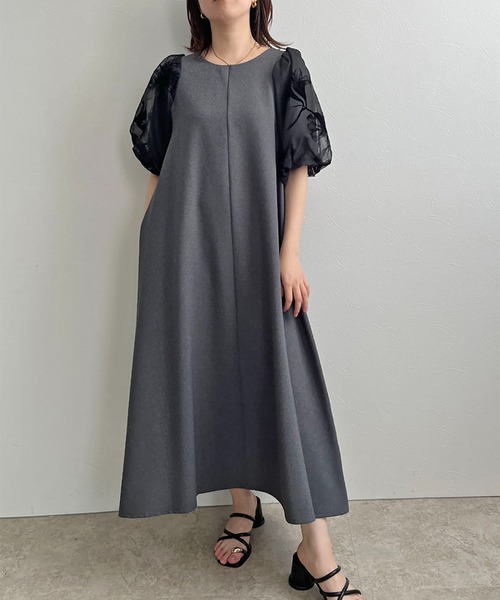 palm RICHE（ポームリシュ）の「前後2way着用可能　袖ｵｰｶﾞﾝｼﾞｰ花柄オケージョンワンピース（ワンピース・レディース・ライトグレー/チャコールグレー/ブラック・M）」の10枚目の写真