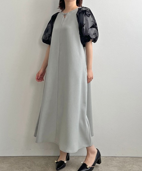 palm RICHE（ポームリシュ）の「前後2way着用可能　袖ｵｰｶﾞﾝｼﾞｰ花柄オケージョンワンピース（ワンピース・レディース・ライトグレー/チャコールグレー/ブラック・M）」の22枚目の写真