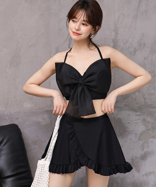 TeddyShop（テディショップ）の「レディース水着 大きなリボンのホルターネックフリルビキニ 上下2点セット（水着・レディース・ブラック・S/M/L）」の3枚目の写真