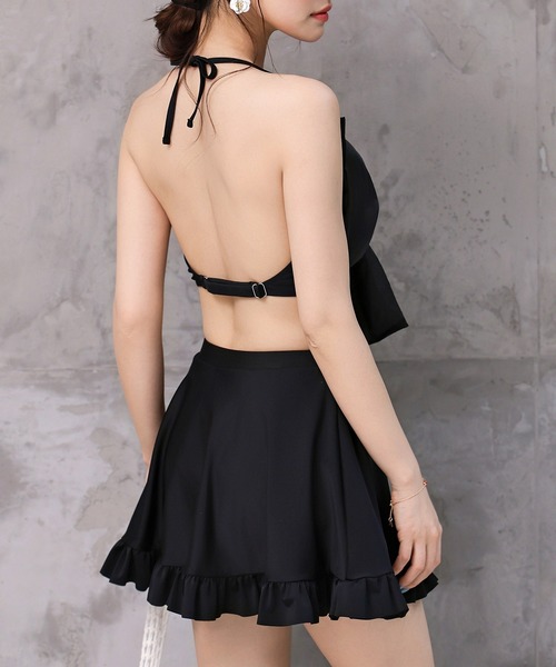 TeddyShop（テディショップ）の「レディース水着 大きなリボンのホルターネックフリルビキニ 上下2点セット（水着・レディース・ブラック・S/M/L）」の4枚目の写真