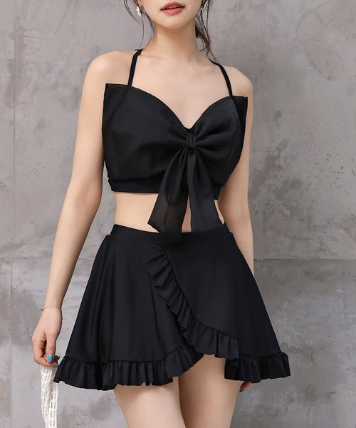 TeddyShop（テディショップ）の「レディース水着 大きなリボンのホルターネックフリルビキニ 上下2点セット（水着・レディース・ブラック・S/M/L）」の6枚目の写真