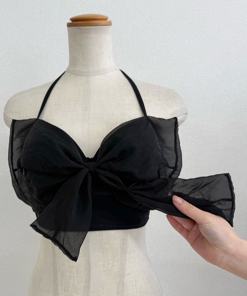 TeddyShop（テディショップ）の「レディース水着 大きなリボンのホルターネックフリルビキニ 上下2点セット（水着・レディース・ブラック・S/M/L）」の10枚目の写真