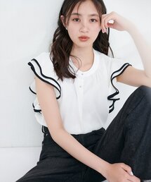natural couture | 【WEB限定】配色ラッフルスリーブブラウス(シャツ/ブラウス)